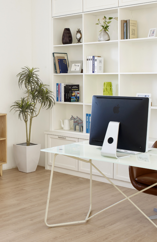 office space indoor with plants and desktop for SEO and EAT from a wedding photographers virtual assistant 